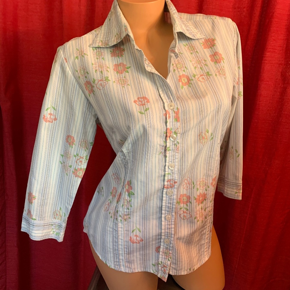 Collared button down stripe and floral top.